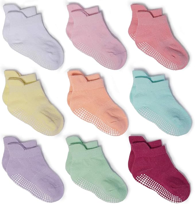 Zaples Baby Non Slip Grip Ankle Socks with Non Skid Soles for Infants Toddlers Kids Boys Girls-BubblyBeeBaby