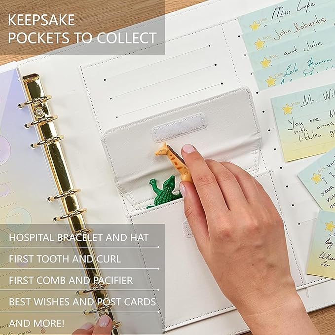 Keepsake Baby Memory Book Girl Boy – Timeless Leather-Bound Baby Milestone Book – Baby Book Keepsake Record First 5 Years – Gender Neutral Baby Scrapbook Album, Baby Album Journal Registry Search Gift-BubblyBeeBaby