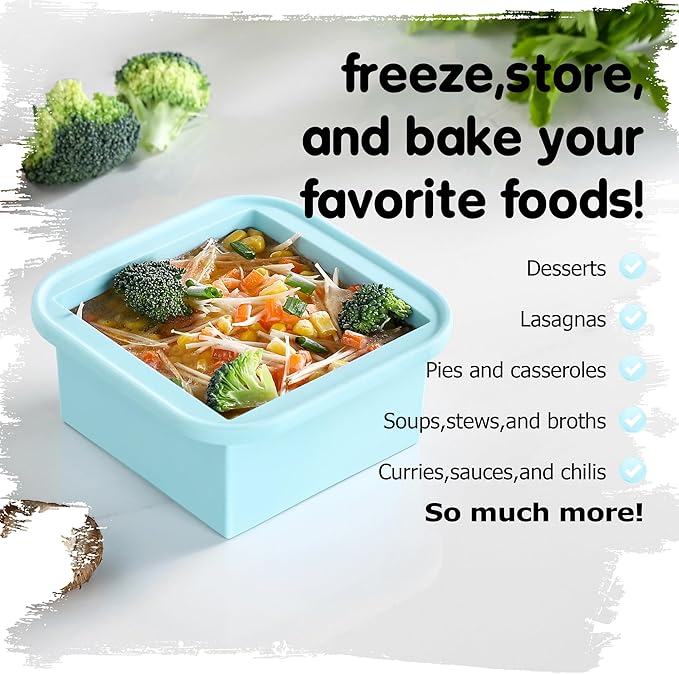 2-Cup Silicone Freezer Trays with Lids – Perfect for Meal Prep, Portion Control, and Easy Freezing-Meal Prep Container Molds for Soup,Leftovers (Aqua, 4 Pack)-BubblyBeeBaby