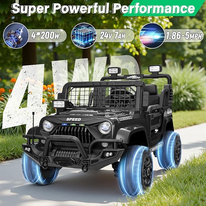 2 Seater Ride On Car Truck with Remote Control XL, Kids 24V Battery Powered Electric Vihicle w/21 in Seat, 3 Speeds, 2WD/4WD Switichable, Shock Absorbers,Bluetooth, Flower, Gift Choice-BubblyBeeBaby