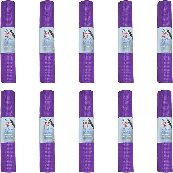Hello Fit 10-Pack Yoga Mat, 68" x 24" Non Slip Exercise Mat, 4mm Thick Gym Mat for Fitness and Stretching, Bulk Non Toxic Yoga Mats for Schools and Studios-BubblyBeeBaby