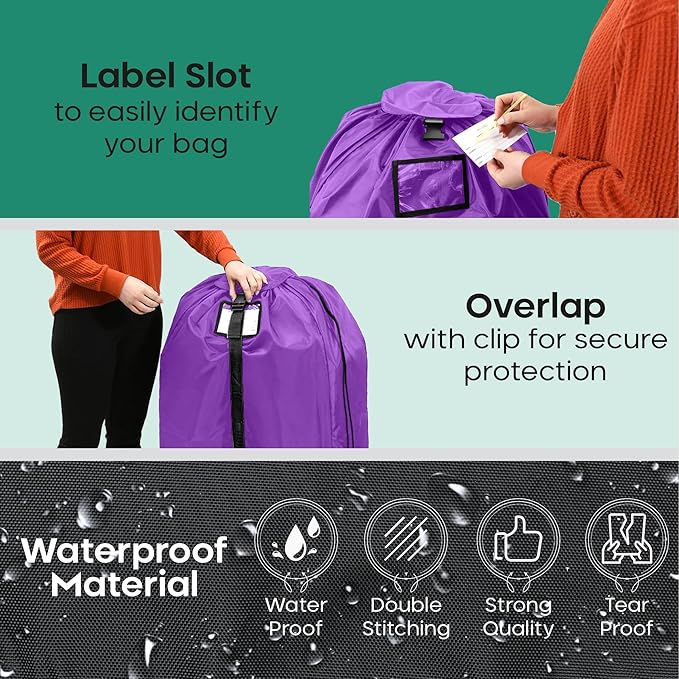 reperkid Large Stroller Bag for Airplane Travel, Purple, 47" H x 24" W x 15" D, Fits Most Large, Single, Double, Jogging Strollers – Premium Waterproof Cover, Adjustable Shoulder Straps-BubblyBeeBaby