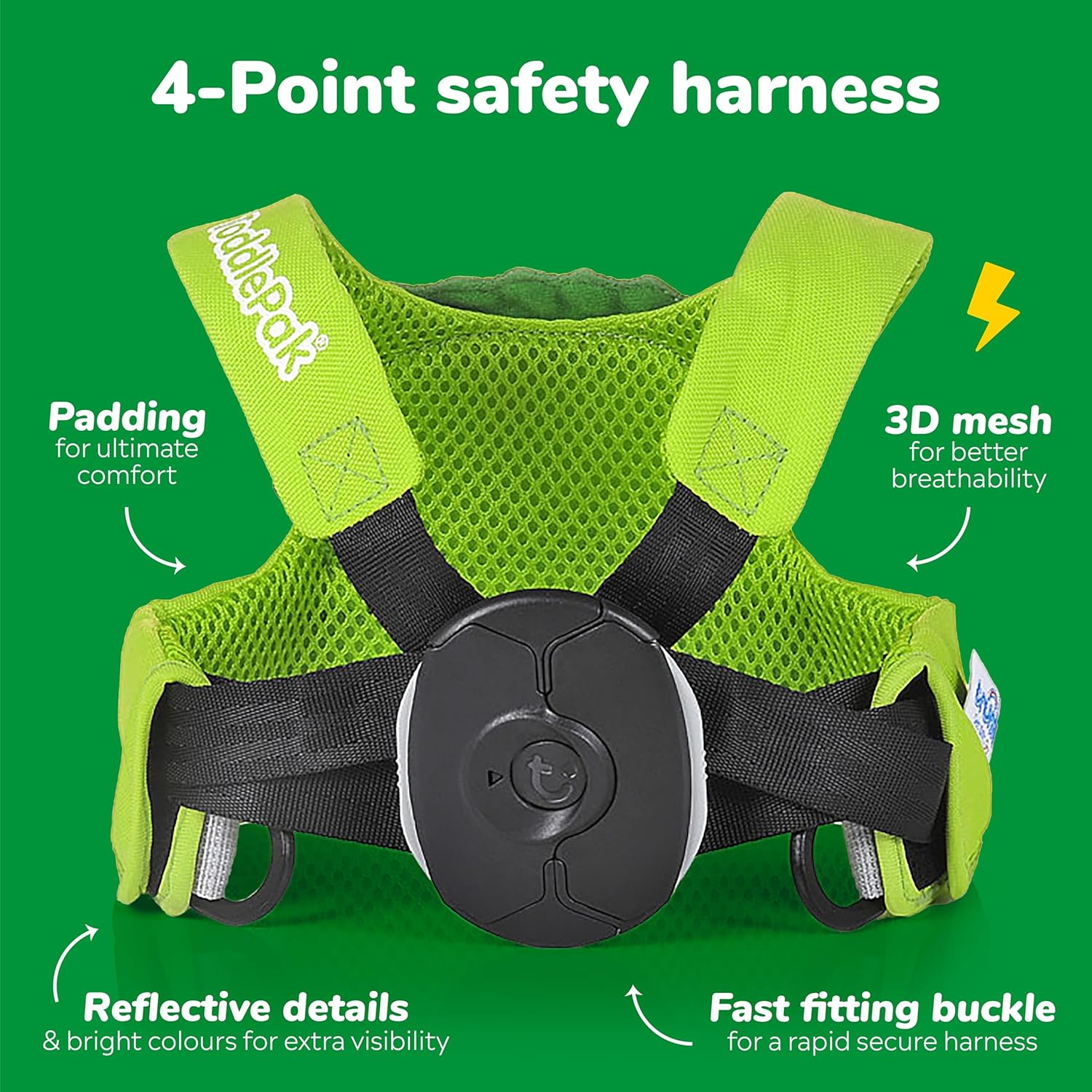 Trunki Toddler Leash - Fuss Free Toddler Walking Reins & Kids Safety Harness | Baby Leash for Kids – Dudley Dinosaur (Green)