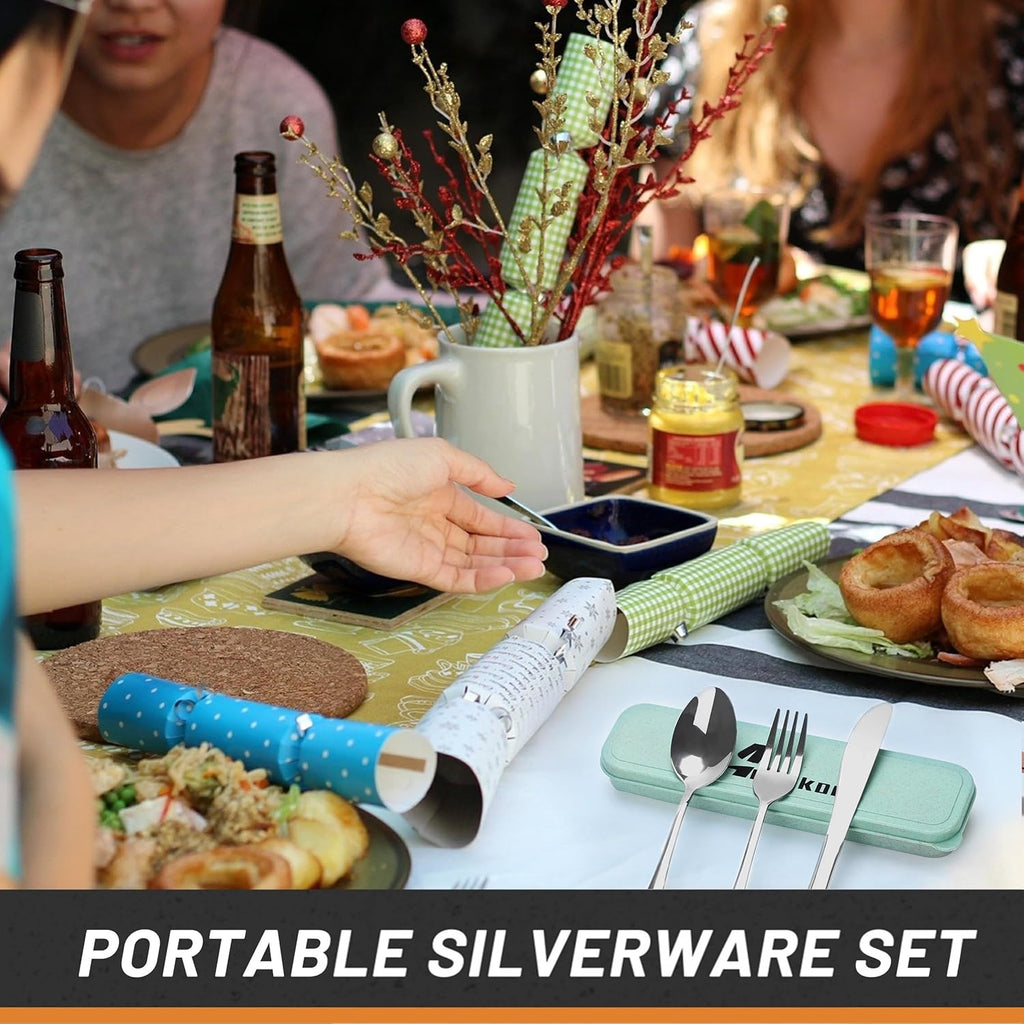 4 Piece Travel Utensils Camping utensils Travel Silverware Set with Case Fork and Spoon Set Office Stainless Steel Reusable Trip Cutlery Set Easy to journey Lightweight Lunch Box for Men