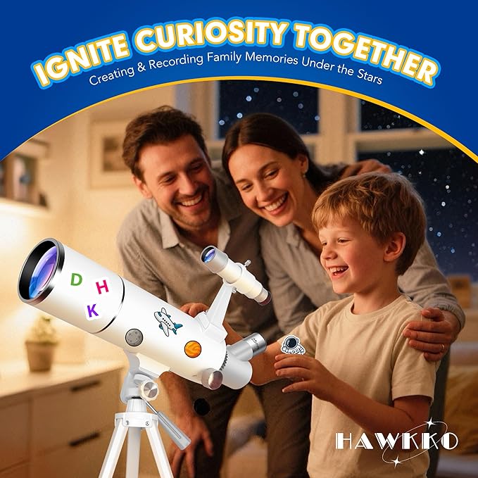 Hawkko Telescope for Adults & Kids – 80mm Aperture 500mm Telescopes for Adults Astronomy, (20X-150X) Portable Refractor Telescope Kit for Beginners with Decorate Stickers, AZ Tripod, Phone Adapter-BubblyBeeBaby