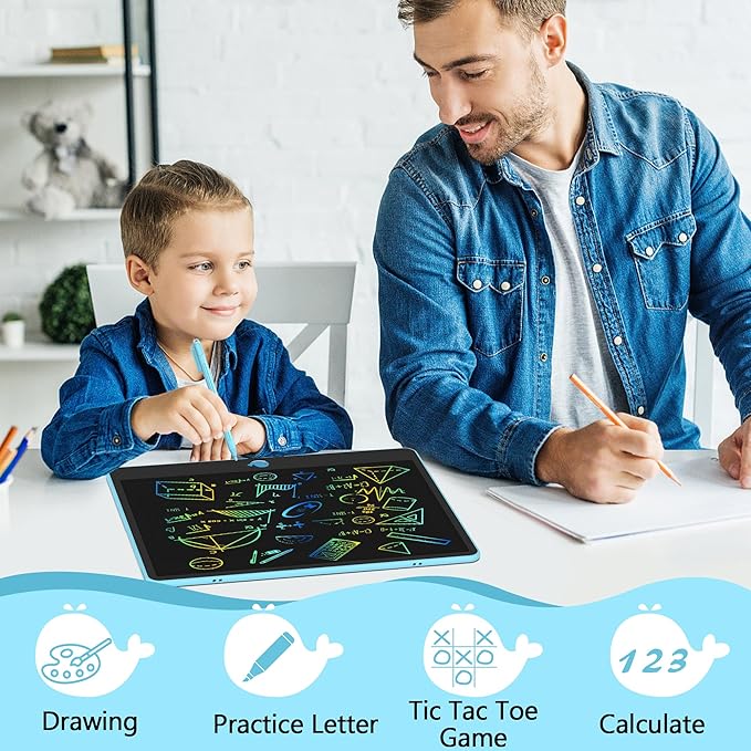 Hockvill LCD Writing Tablet for Kids 16 Inch, Toys for Girls Boys Drawing Pad for 3 4 5 6 7 8 Year Old Kid, Toddler Magnetic Doodle Board Travel Essentials Christmas Birthday for Children (Blue)-BubblyBeeBaby