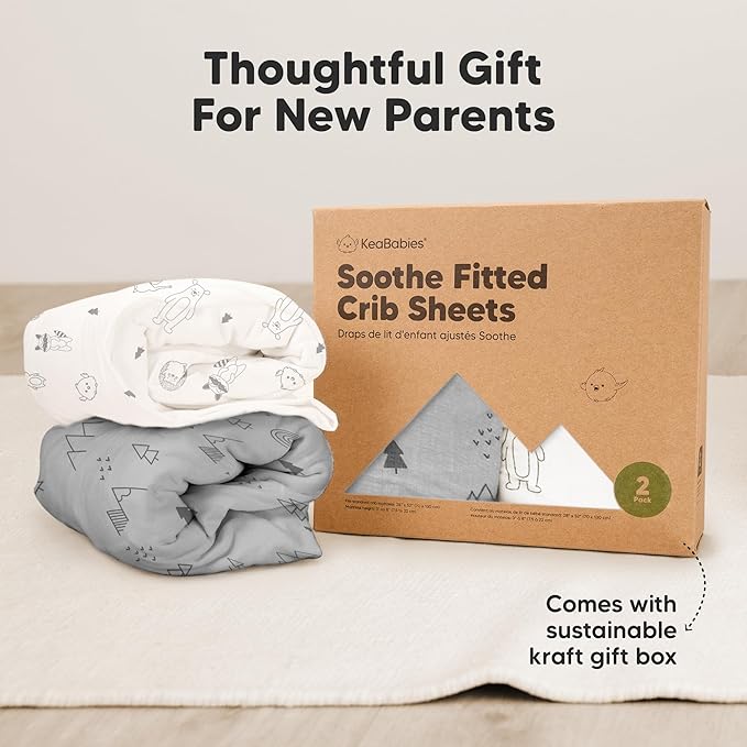 KeaBabies 2-Pack Organic Crib Sheets for Boys, Girls - 52x28 Fitted Crib Mattress Sheet Neutral, Breathable Jersey Cotton Cover for Baby Bed, Toddler Mattress, Soft & Cute Prints (Woodland)-BubblyBeeBaby