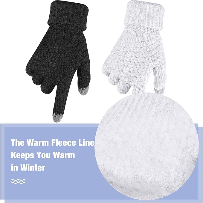 Geyoga 2 Pairs Women's Winter Touch Screen Gloves Soft Warm Fleece Lined Knit Elastic Cuff Winter Texting Gloves-BubblyBeeBaby