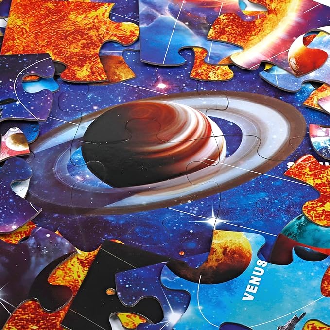 Jumbo Floor Puzzle for Kids Ages 4-8,Solar System Jigsaw Puzzles,48 Piece Space Large Puzzles for Toddler Ages 3-5,Preschool Learning Planets Toys Christmas Birthday Gift for Boys Girls-BubblyBeeBaby