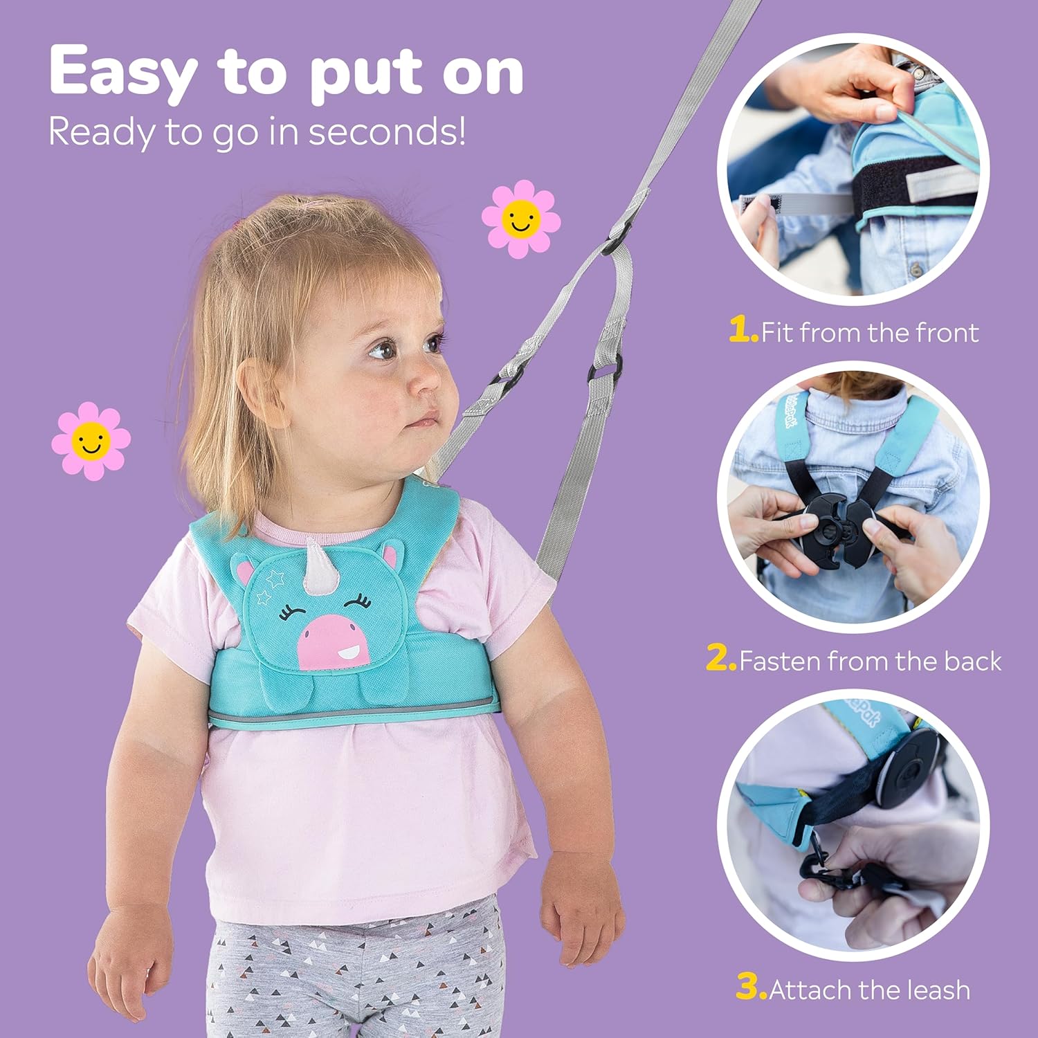 Trunki Toddler Leash - Fuss Free Toddler Walking Reins & Kids Safety Harness | Baby Leash for Kids – Una Unicorn (Turquoise)