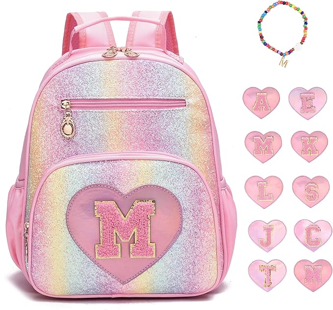 I IHAYNER Kids Glitter Lightweight Backpack for School Travel & Daycare, Toddler Backpack for Girls 3+ Preschool Kindergarten Elementary Kids Backpack-Rainbow Pink M-BubblyBeeBaby