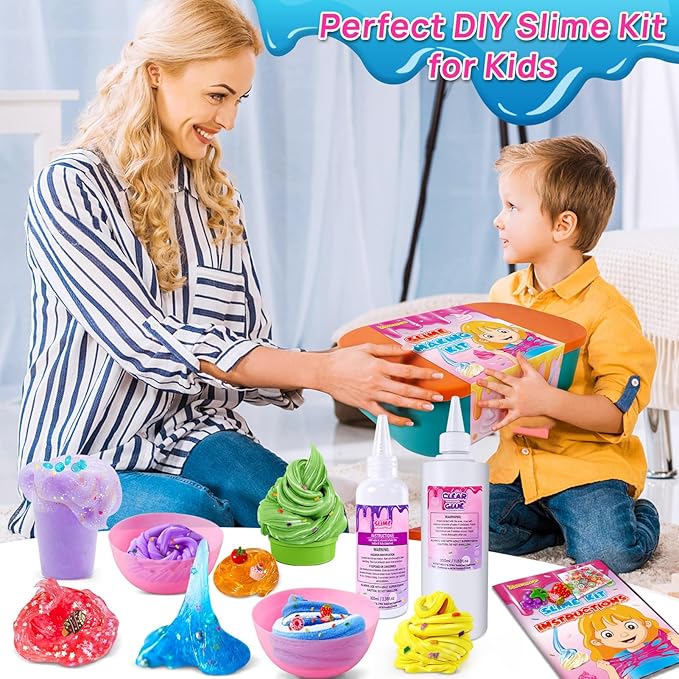 Ice Cream DIY Slime Kit for Girls, Glimmer Crunchy, Confetti Slime Making Kit for Girls, Butter, Foam, Cloud Slime with Add-ins, Foam Balls, Charms, Party Favors Gift Toys for Kids 6-12-BubblyBeeBaby