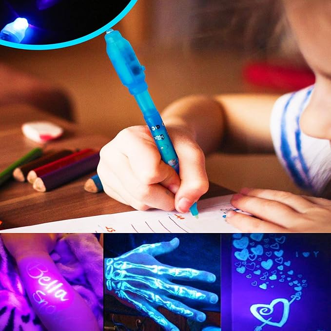 Invisible Ink Pen 24Pcs Spy Pen with UV Light Magic Marker Kid Pens for Secret Message and Birthday Party,Writing Secret Message for Easter Day Halloween Christmas Party Bag Gift-BubblyBeeBaby