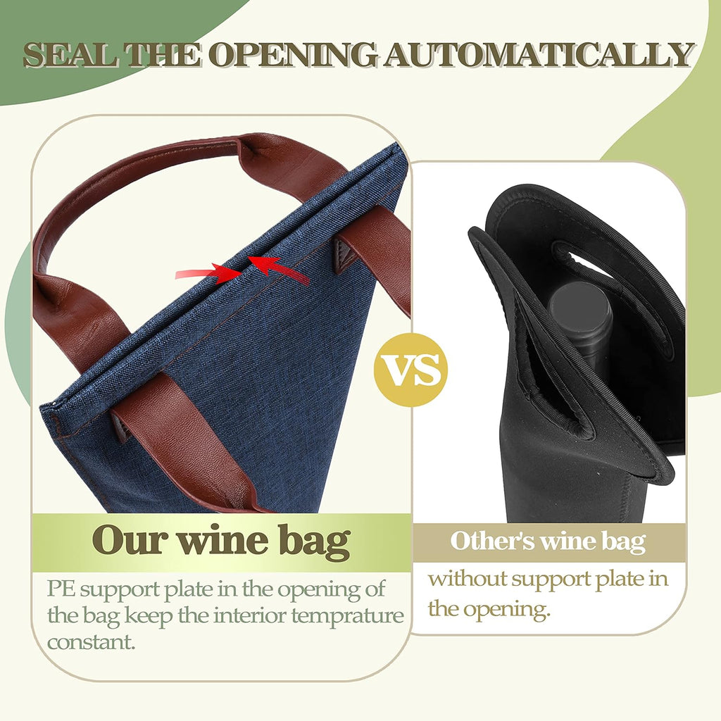 Tirrinia Single Wine Carrier Tote, Insulated Wine Cooler Bag for Travel, Picnic, & Wine Gifts – Thermal Padded Wine Bottle Holder Tote for Men & Women, Wine Gift for Wine Lovers,Blue