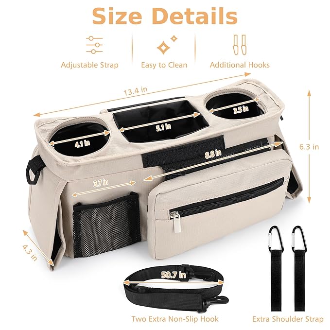 Accmor Universal Stroller Organizer with Insulated Cup Holder Detachable Phone Bag and Shoulder Strap,Stroller Bag Caddy Organizer Fits for Uppababy, Baby Jogger, Britax Strollers-BubblyBeeBaby