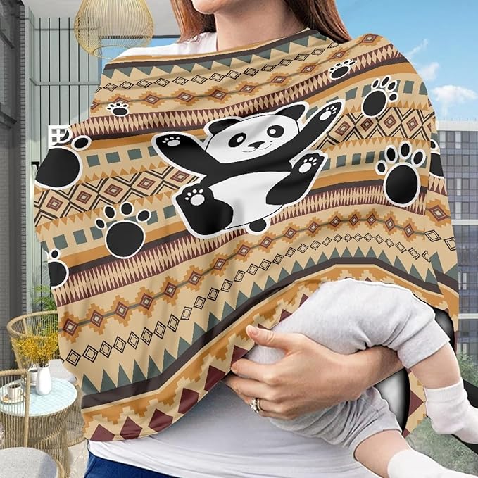 Binienty Breathable Car Seat Covers for Babies Newborns,Aztec Nation Panda Pattern Nursing Cover Breastfeeding Scarf Breathable Stroller Cover for Sun-BubblyBeeBaby
