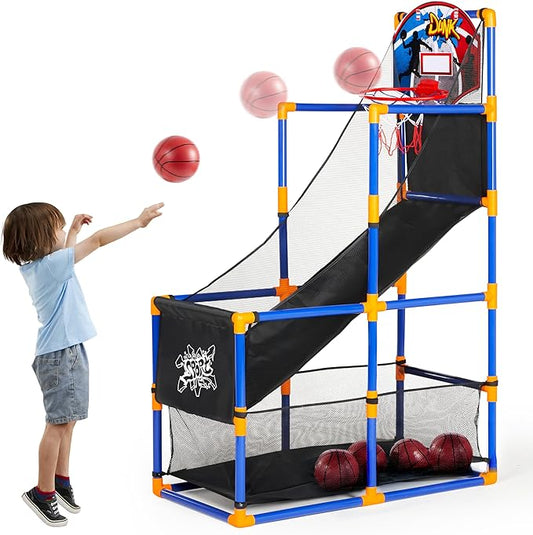 JOYIN Arcade Basketball Game Set with 4 Balls and Hoop for Kids 3 to 12 Years Old Indoor Outdoor Sport Play - Easy Set Up - Air Pump Included - Ideal for Competition-BubblyBeeBaby