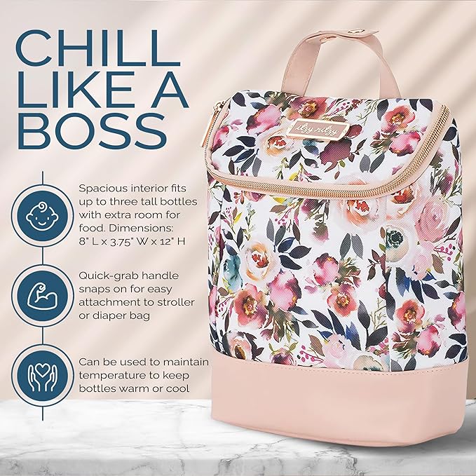 Itzy Ritzy Insulated Bottle Bag – Keeps Bottles Warm or Cool - Holds 3 Bottles & Features Interior Pocket for Ice Pack (Not Included), Blush Floral-BubblyBeeBaby