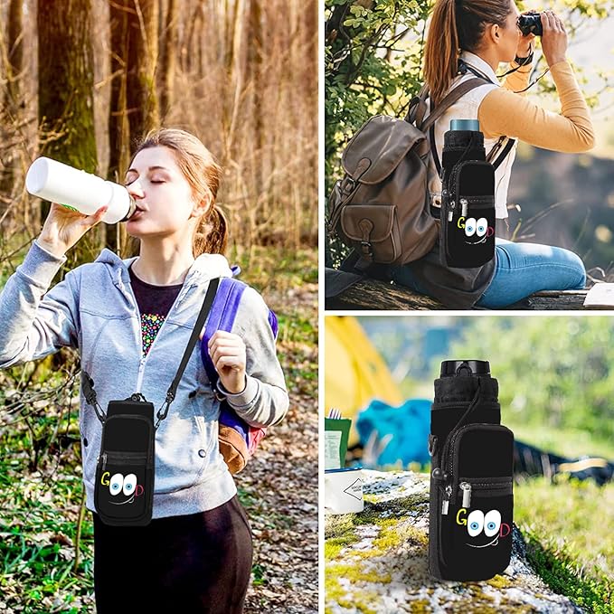 25/32/40/64oz Water Bottle Bag Holder Carrier-Insulated Crossbody Sling Case Sleeve with Strap & Pockets for Men Women Gym Cycling Travel Walking Hiking Camping-BubblyBeeBaby