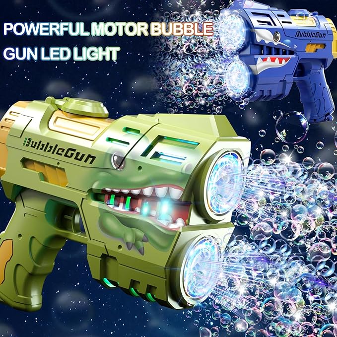 2 Pack Bubble Guns with 4 Bottles Refill Solution, LED Light Up Rechargeable Bubbles Machine Blower for Kids Toddlers 4-8, Outdoor Toys Gifts, Wedding Easter Party-BubblyBeeBaby