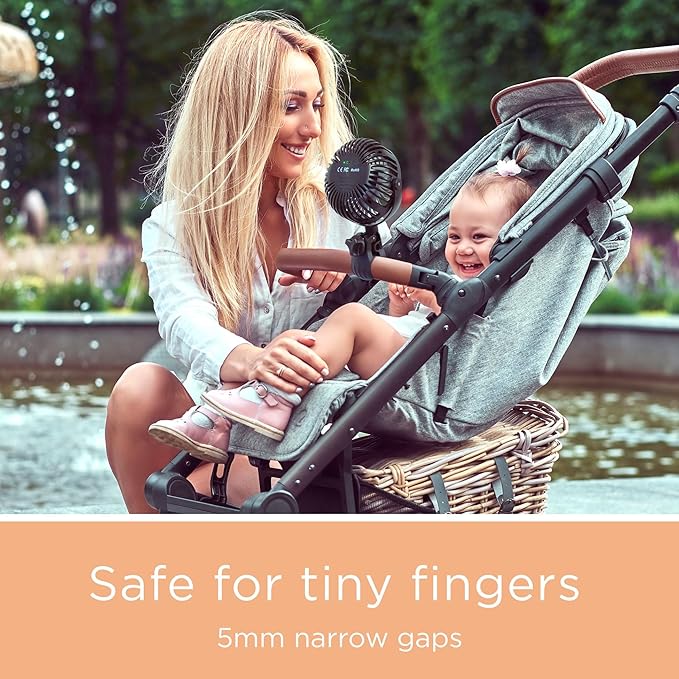 liuliuby Baby Stroller Fan with Clip | Clip On Fan for Baby Car Seat | Portable & Rechargeable with Durable Clamp | Stroller Accessories | Small Cooling USB Chargeable Battery (Jet Black)-BubblyBeeBaby