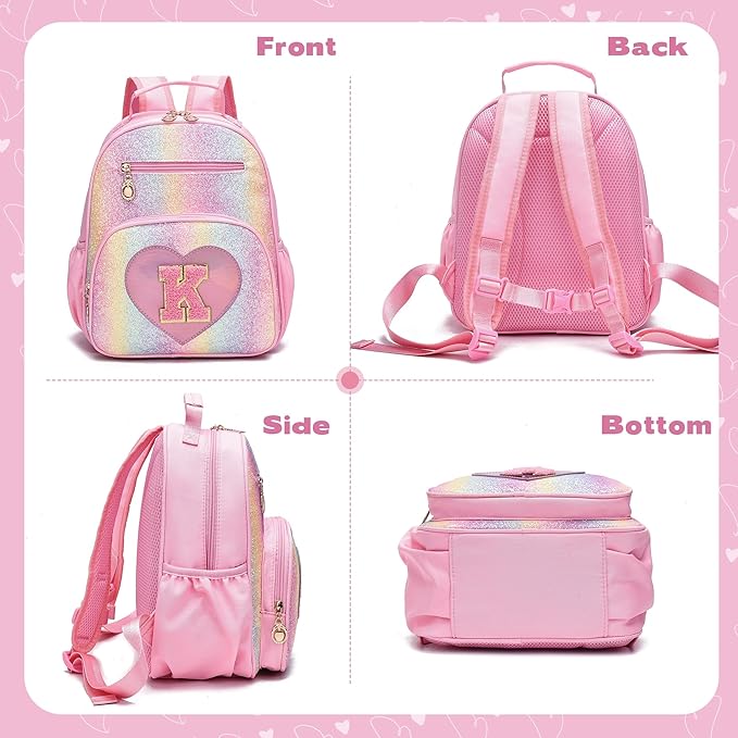 I IHAYNER Kids Glitter Lightweight Backpack for School Travel & Daycare, Toddler Backpack for Girls 3+ Preschool Kindergarten Elementary Kids Backpack-Rainbow Pink K-BubblyBeeBaby
