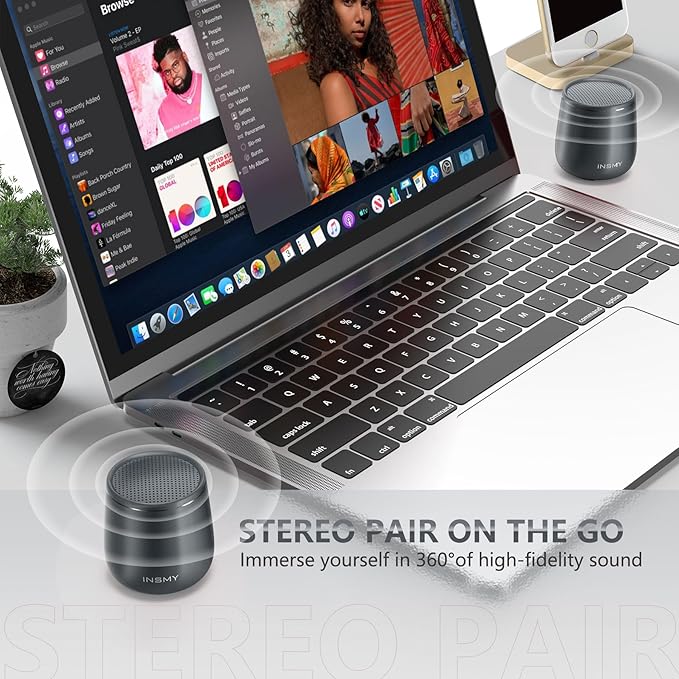 INSMY Small Bluetooth Speaker, Waterproof Mini Portable Wireless Speaker, Punchy Bass Rich Audio Stereo Pairing, Handheld Pocket Size Built in Mic for Hiking Biking Gift Laptop Tablet (Gray)-BubblyBeeBaby