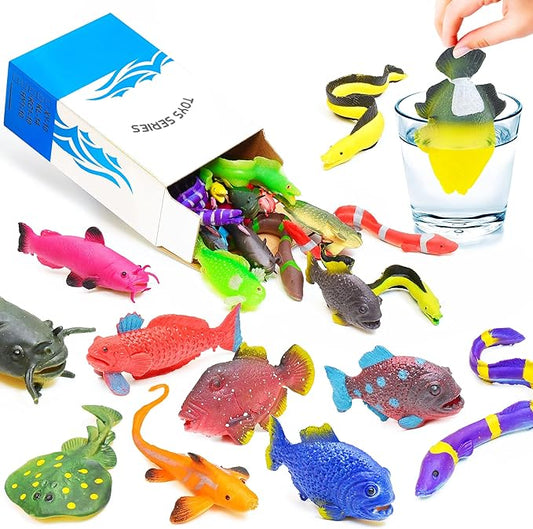 10PCS Sea Animal Figurines Bath Toys, Color Changing Ocean Fish Toys, Stretchy Realistic Animal Set, for Kids 3 and Up, for Themed Parties, Cake Topper, Classroom Rewards, Goodie Bag Filler-BubblyBeeBaby