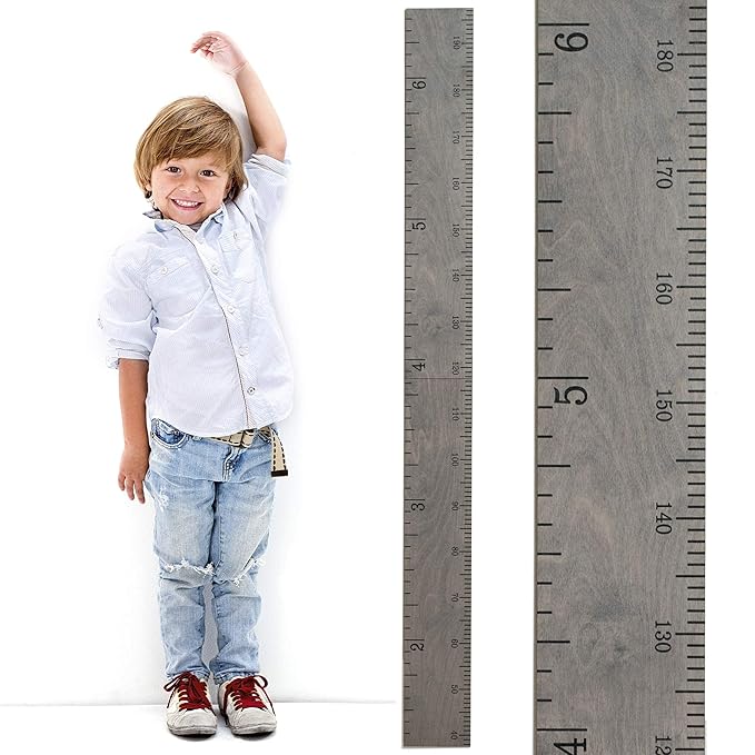 Height Ruler for Wall - Child Height Wall Chart, Height Chart for Kids Growth Chart for Wall Growth Chart Wood, Wooden Growth Chart for Wall - Gray w/Inches - 63"x5.75"-BubblyBeeBaby