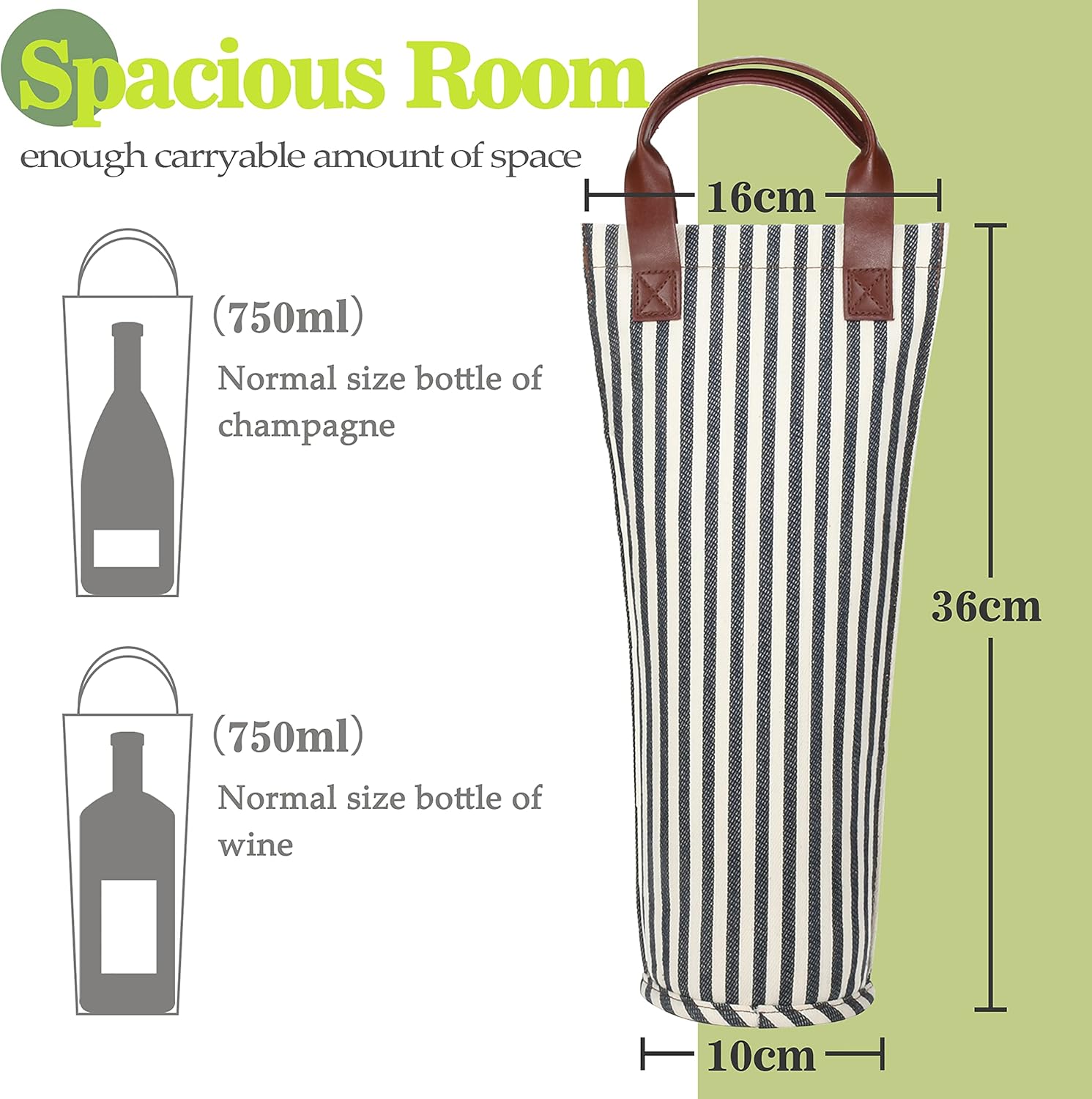 Tirrinia Single Wine Gift Tote Bag, Insulated Padded Thermal Wine Bottle Carrying Cooler Carrier for Travel, Picnic, Great Gift for Wine Lover, Blue Stripe