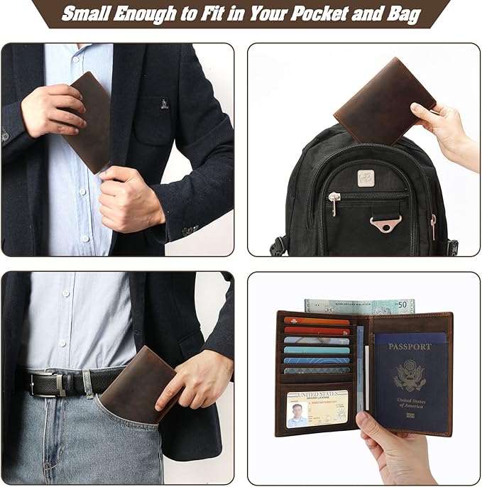 Jack&Chris Leather Passport Holder RFID Blocking Passport Travel Wallet Cover Case for Men Women Brown JC17-BubblyBeeBaby