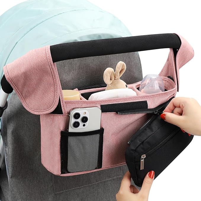 Accmor Universal Stroller Organizer with Insulated Cup Holder Detachable Phone Bag and Shoulder Strap,Stroller Bag Caddy Organizer Fits for Uppababy, Baby Jogger, Britax Strollers-BubblyBeeBaby