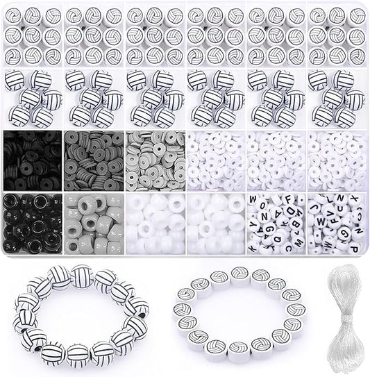 1600PCS Volleyball Sports Ball Polymer Clay Beads Charms for Friendship Bracelets Making Kit Cute Fun Beads DIY Arts Crafts Birthday Gifts for Kids Girls Volleyball Bead-BubblyBeeBaby