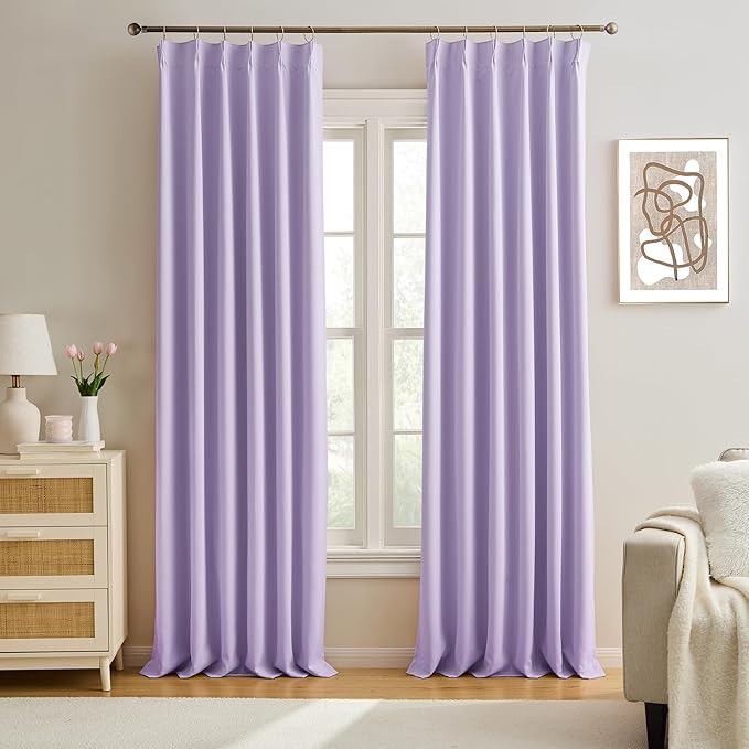 KEQIAOSUOCAI Light Purple Pinch Pleated Lilac Curtains Blackout 84 Inch Long, Thermal Insulated Darkening Drapes for Kids Nursery Bedroom Living Room Window Panels with Hooks 40 x 84 Inch-BubblyBeeBaby
