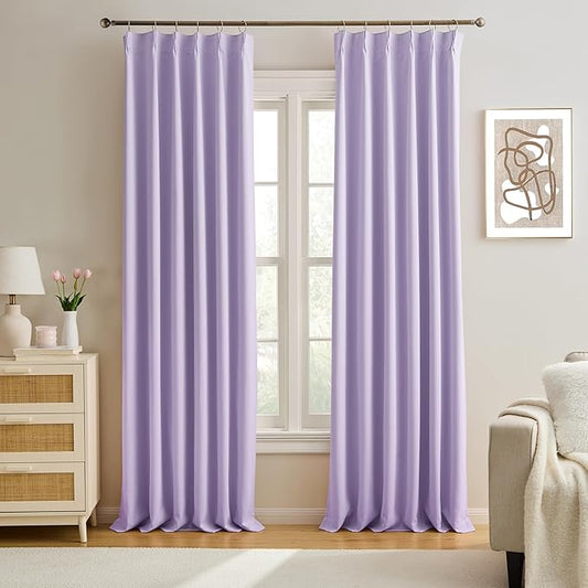 KEQIAOSUOCAI Light Purple Pinch Pleated Lilac Curtains Blackout 84 Inch Long, Thermal Insulated Darkening Drapes for Kids Nursery Bedroom Living Room Window Panels with Hooks 40 x 84 Inch-BubblyBeeBaby
