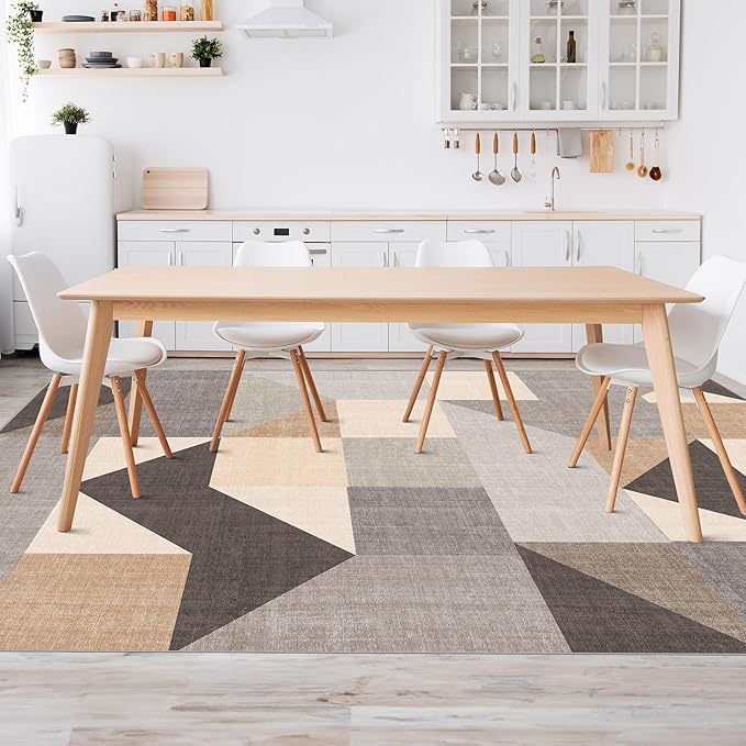 HOMFINE Washable Modern Area Rug - Geometric Style 6x9 Rugs for Living Room, Bedroom, Machine Washable Rug Soft Non Slip Non Shedding Area Rug - Grey Brown, 6'x9'-BubblyBeeBaby
