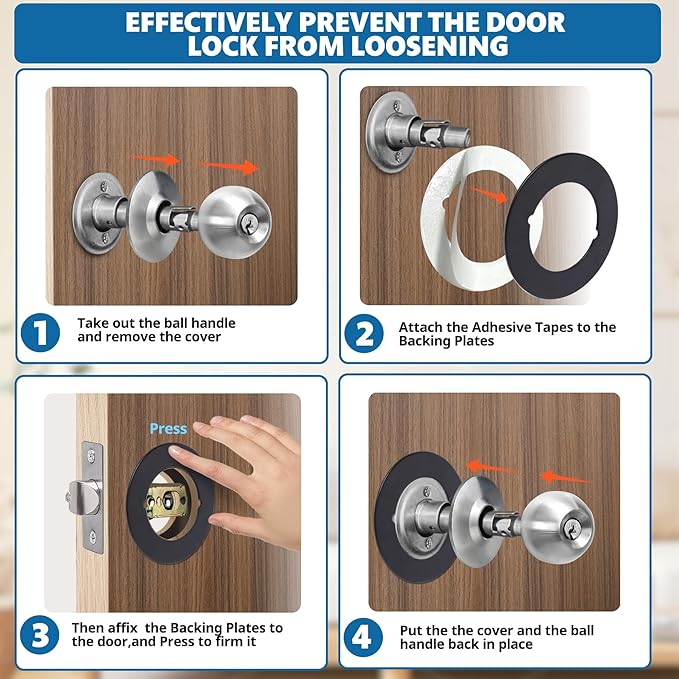 2 Pcs Upgraded Door Knob Plates with Double-Sided Tape –Thick Stainless Steel Scar Plates for Deadbolts & Knobs, Durable Lock Hole Covers for Fixing Loose Knobs and Damaged Areas(Matte Black)-BubblyBeeBaby