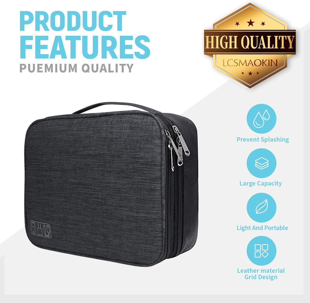 Electronics Travel Organizer,Large Double Layer Portable Waterproof Travel Organizer Bag for Charging Cable Storage,Ipad,Power Bank,Hard Drive,for Travel,Business,5pcs Cable Ties-Sky Blue