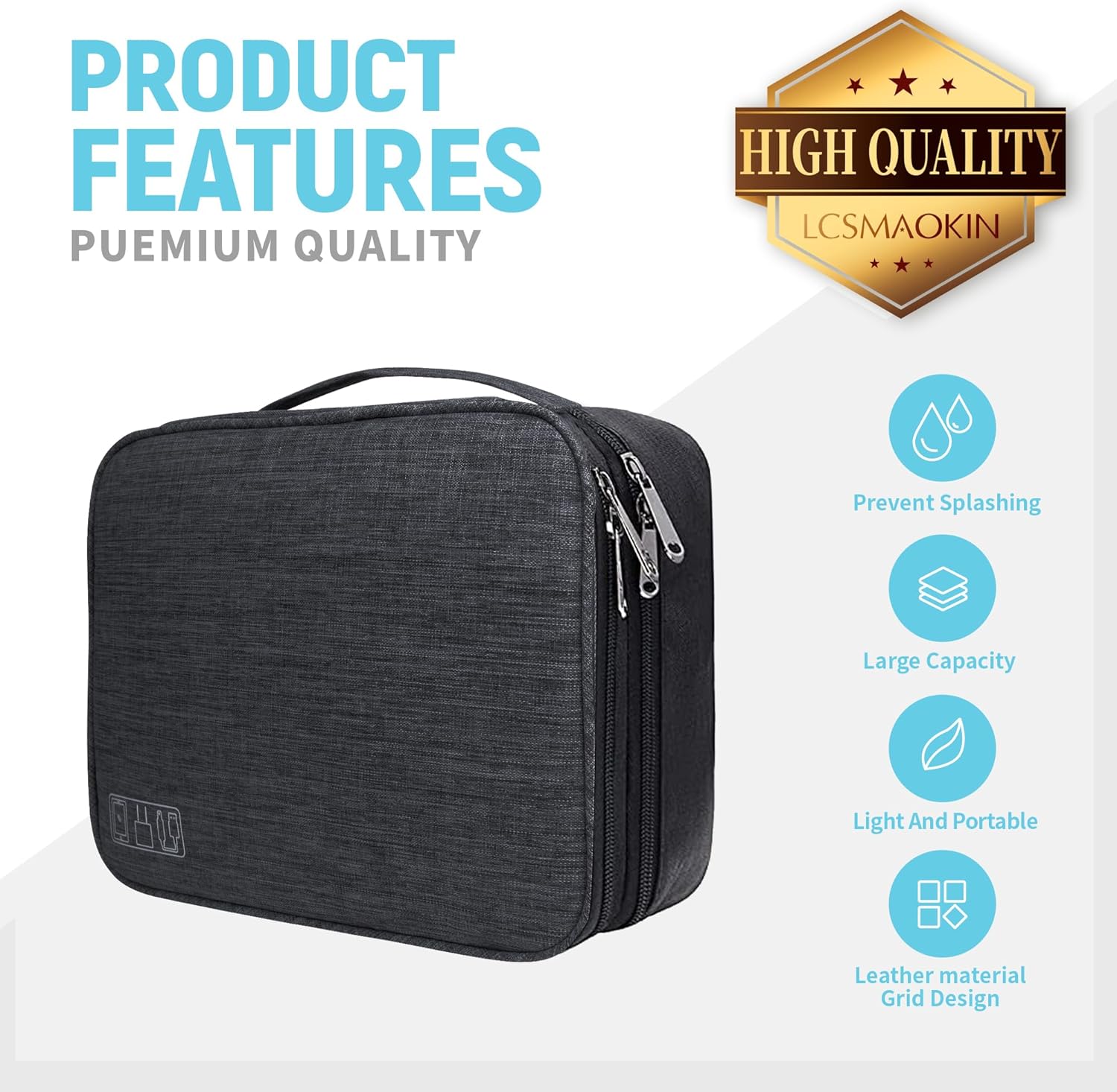 Electronics Travel Organizer,Large Double Layer Portable Waterproof Travel Organizer Bag for Charging Cable Storage,Ipad,Power Bank,Hard Drive,for Travel,Business,5pcs Cable Ties-Sky Blue