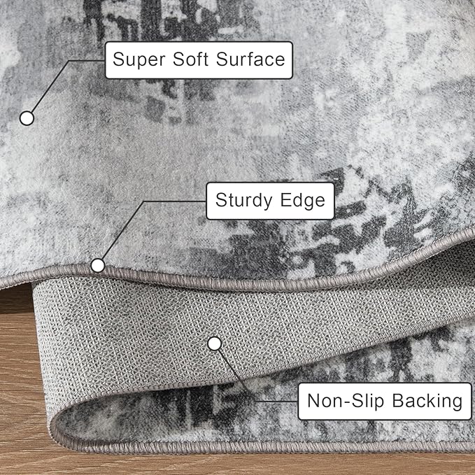Kelarea Living Room Rug 5x7 Grey Rug Machine Washable Large Area Rugs, Non Slip Abstract Vintage Indoor Carpet for Bedroom, Nursery, Classroom, Dining Room, Home Office-BubblyBeeBaby
