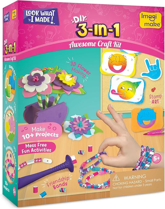 Imagimake Craft Kit - Arts and Crafts for Kids Ages 5+ - Air Dry Clay, Paper Quilling, Stamp Art - 3-in-1 Arts and Crafts Kit - Gifts for 5, 6, 7, 8 Year Olds-BubblyBeeBaby