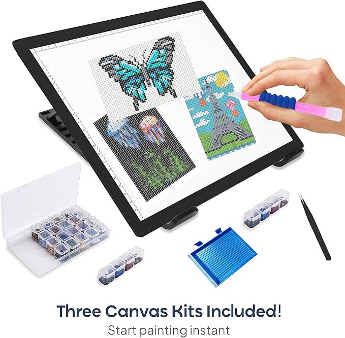 iVyne Rechargeable A4 Light Pad for Diamond Painting & Art Projects – LED Light Board with Diamond Art Accessories – Ultra-Thin & Portable Diamond Dot Light Board, Perfect for Artists - Black-BubblyBeeBaby