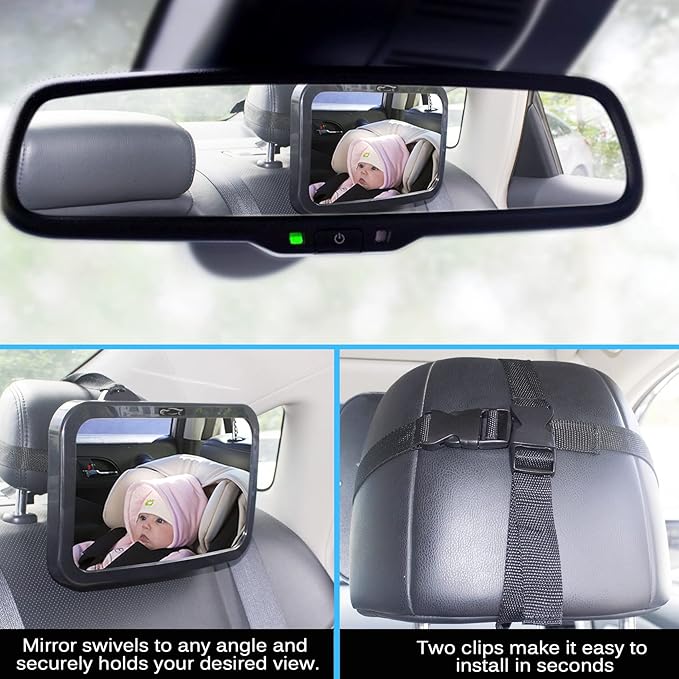 Shynerk Baby Car Mirror, Safety Car Seat Mirror for Rear Facing Infant with Wide Crystal Clear View, Shatterproof, 360° Rotation, Crash Tested and Certified-BubblyBeeBaby