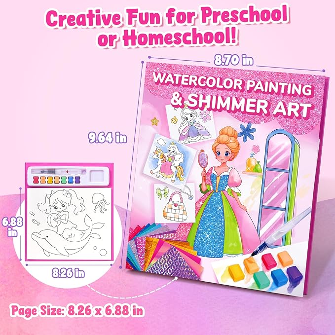 JoyCat Paint with Water Coloring Books, Art & Craft Activity, Princess No Mess Art for Kids Ages 4-8, Craft Kits & Supplies, DIY Creative Activity, Presents for Girls & Boys-BubblyBeeBaby