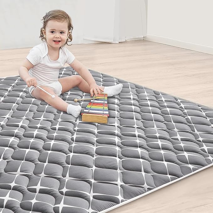 High-Density Foam Baby Play Mat, 59x59 Inches Thicken One-Piece Comfortable and Soft Playmat, Non Slip Machine Washable Floor Mat for Infants, Tapete para Bebes,Toddlers-BubblyBeeBaby