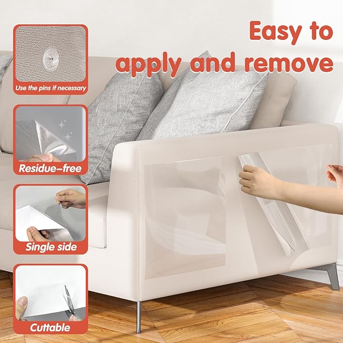 18 Pcs Large Cat Scratch Furniture Protector, Transparent Couch Protector from Cat Claws, Single-Sided Self Adhesive Anti Pet Deterrent Sofa Cover, 17in-BubblyBeeBaby