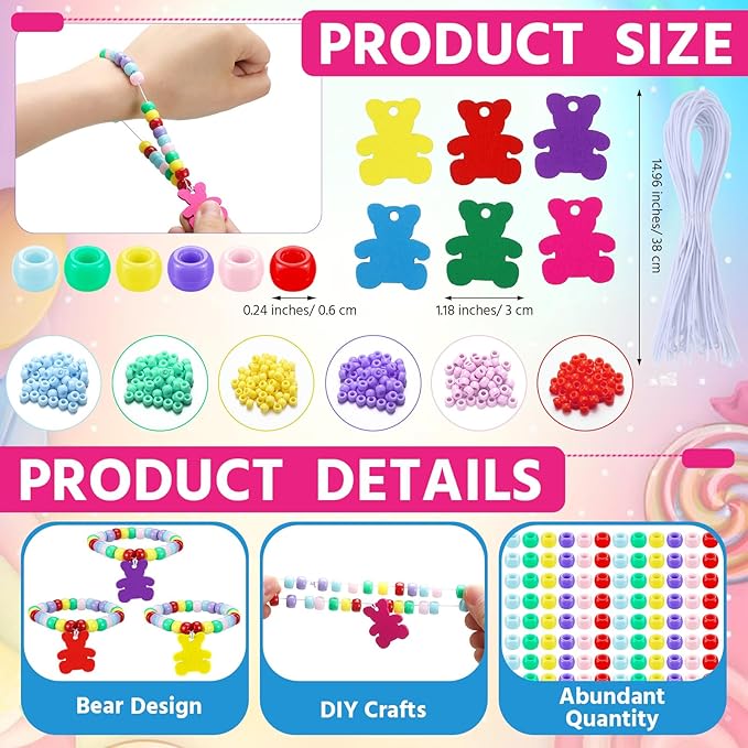 Huquary 24 Sets Bear Beaded Bracelet Crafts Kit DIY Bead Craft Gifts Making DIY Bracelet Supplies for Jewelry Making Wedding Birthday Party Favors-BubblyBeeBaby