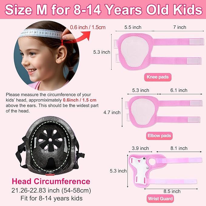 Kids Bike Helmet with DIY Stickers and Knee Pads Elbow Pads Wrist Guard Set for Ages 3-8-14 Toddler Boys Girls Helmet for Roller Skates Cycling Skateboarding Bicycle Scooter-BubblyBeeBaby