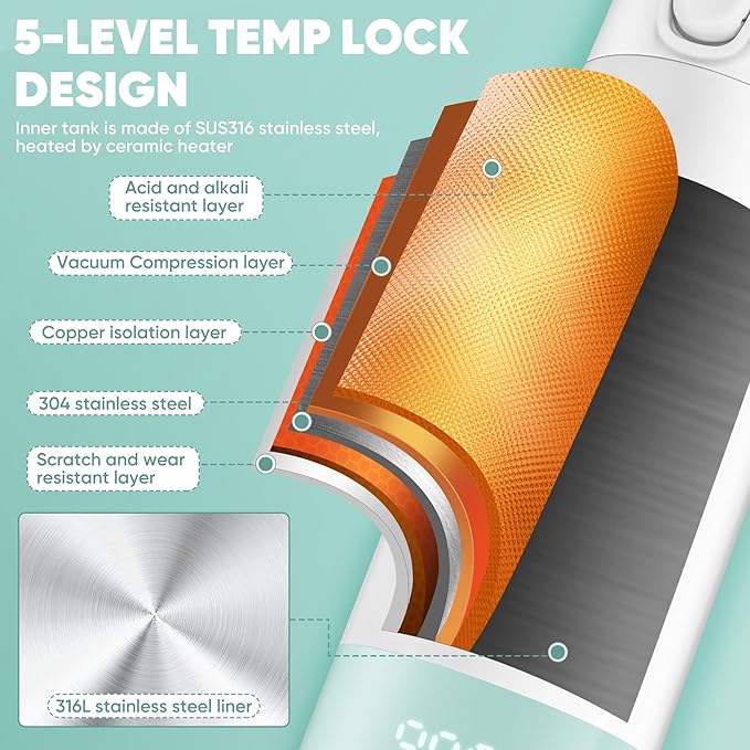 Portable Bottle Warmer for Travel,Portable Milk Warmer for Baby-12oz Ceramic Heater Heating,Fast Charging & Cordless Portable Baby Bottle Warmer -Dual Heating Modes for Breast Milk & Water,Green-BubblyBeeBaby