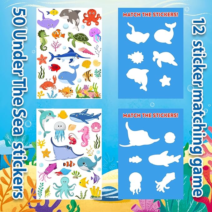 Jelly Sticker Books for Toddlers 2-4 Years, Under The Sea Stickers for Kids 1-3, Reusable Sticker Book for Toddler Plane Activities Travel Essentials (Under The Sea)-BubblyBeeBaby
